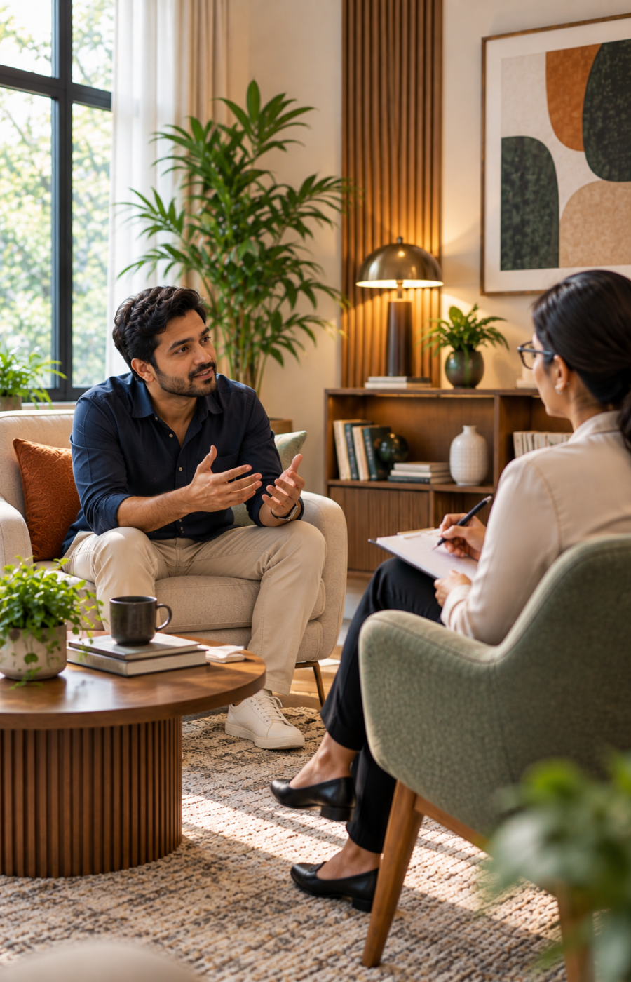 Warm Coaching Conversation in a Modern Office Warm Coaching Conversation in a Modern Office